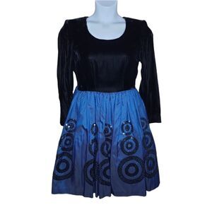 VINTAGE 80s/90s velvet sequin long sleeve fit and flare party holiday‎ dress S